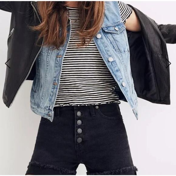 Madewell High Rise Black Denim Jean Shorts Size 25 G5167 Button Front Fly - Picture 1 of 9